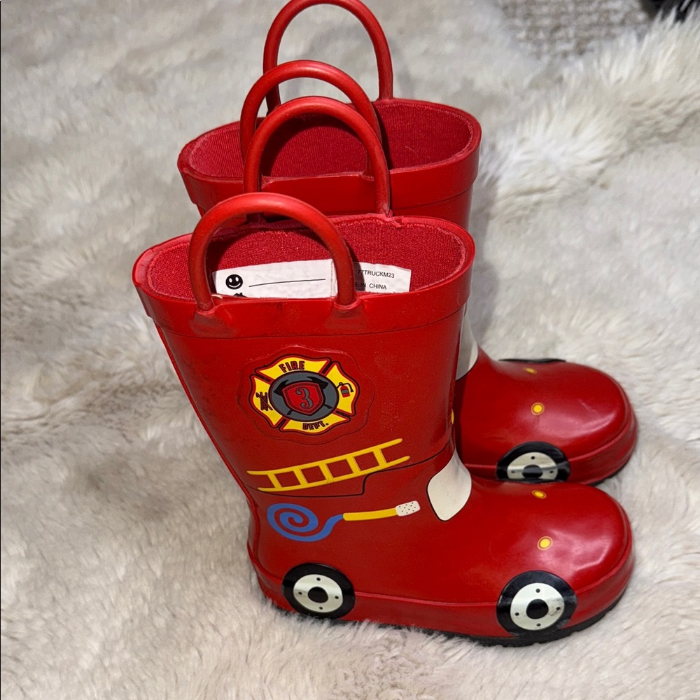 7 George Firefighter Red Kids Rain Boots